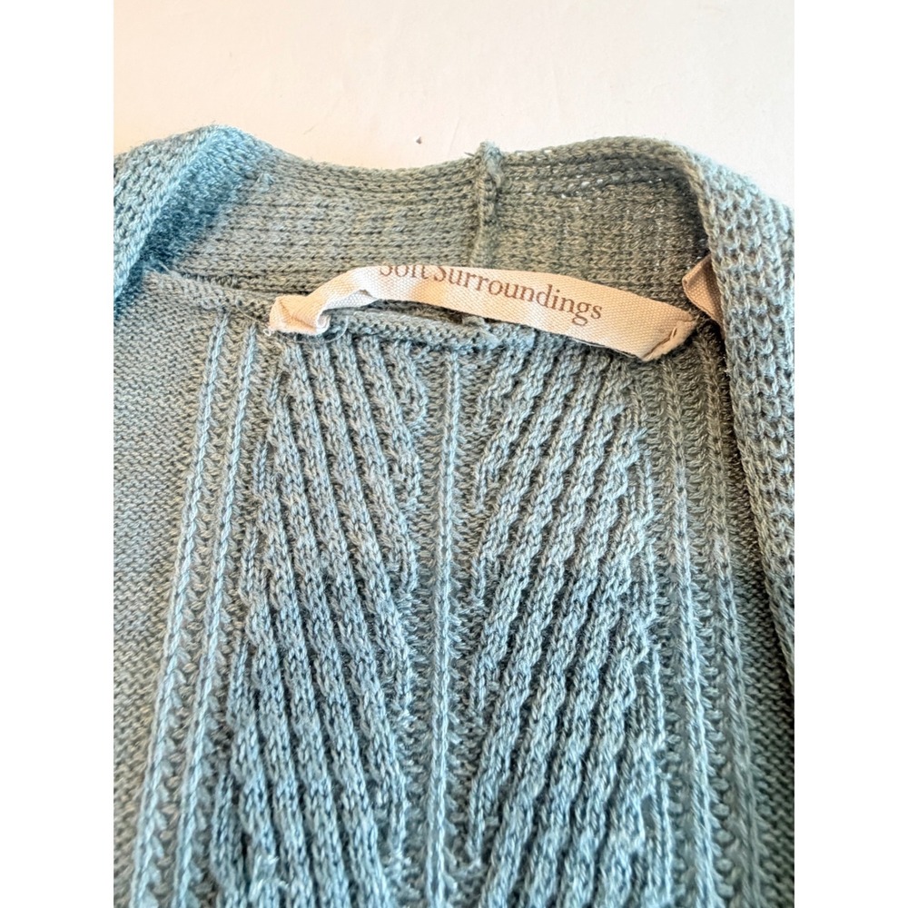 Soft Surroundings Blue Pointelle Open Front Longline Cardigan Sweater Pockets XS - Picture 6 of 7
